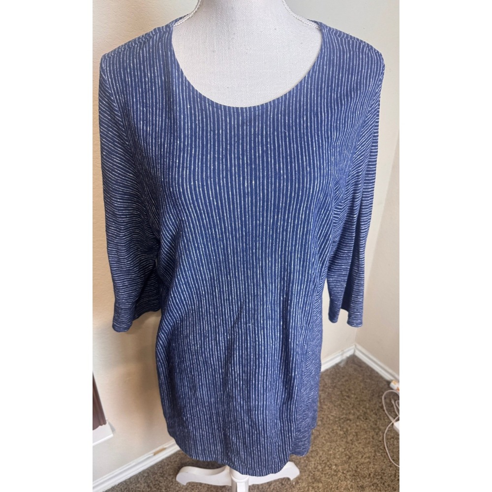 Pure Jill J. Jill Blue White Striped Hemp Organic Cotton Tunic Top Large L